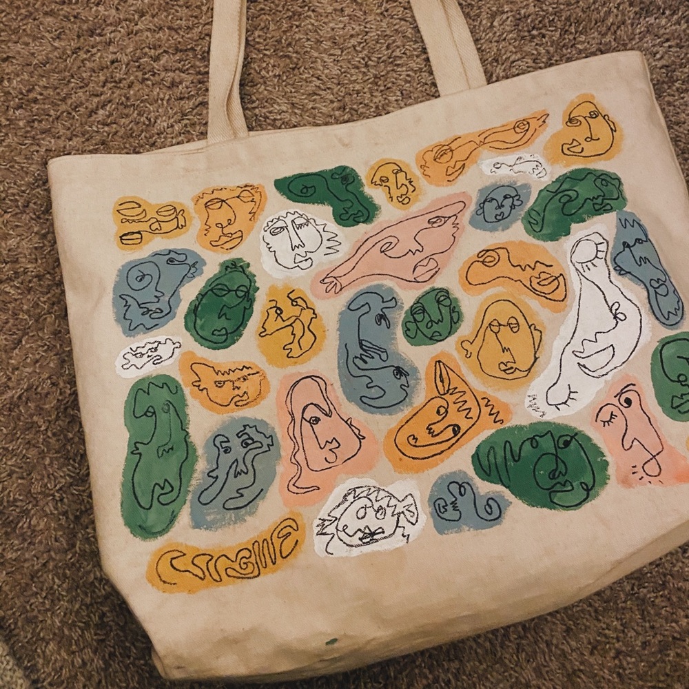 Handmade painted canvas tote